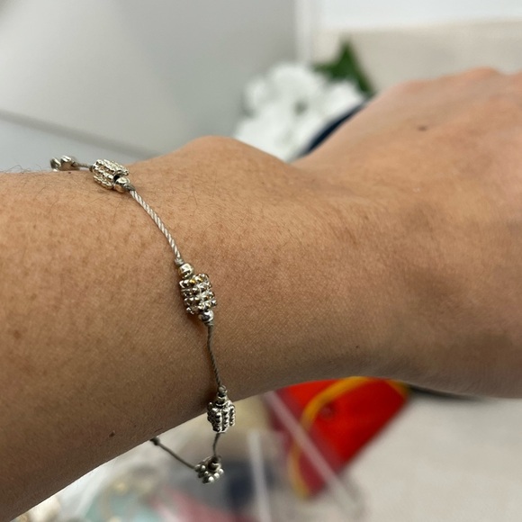 Vintage 1980s-90s Gold & Silver-Tone Beaded Cord Bracelet - Picture 6 of 14